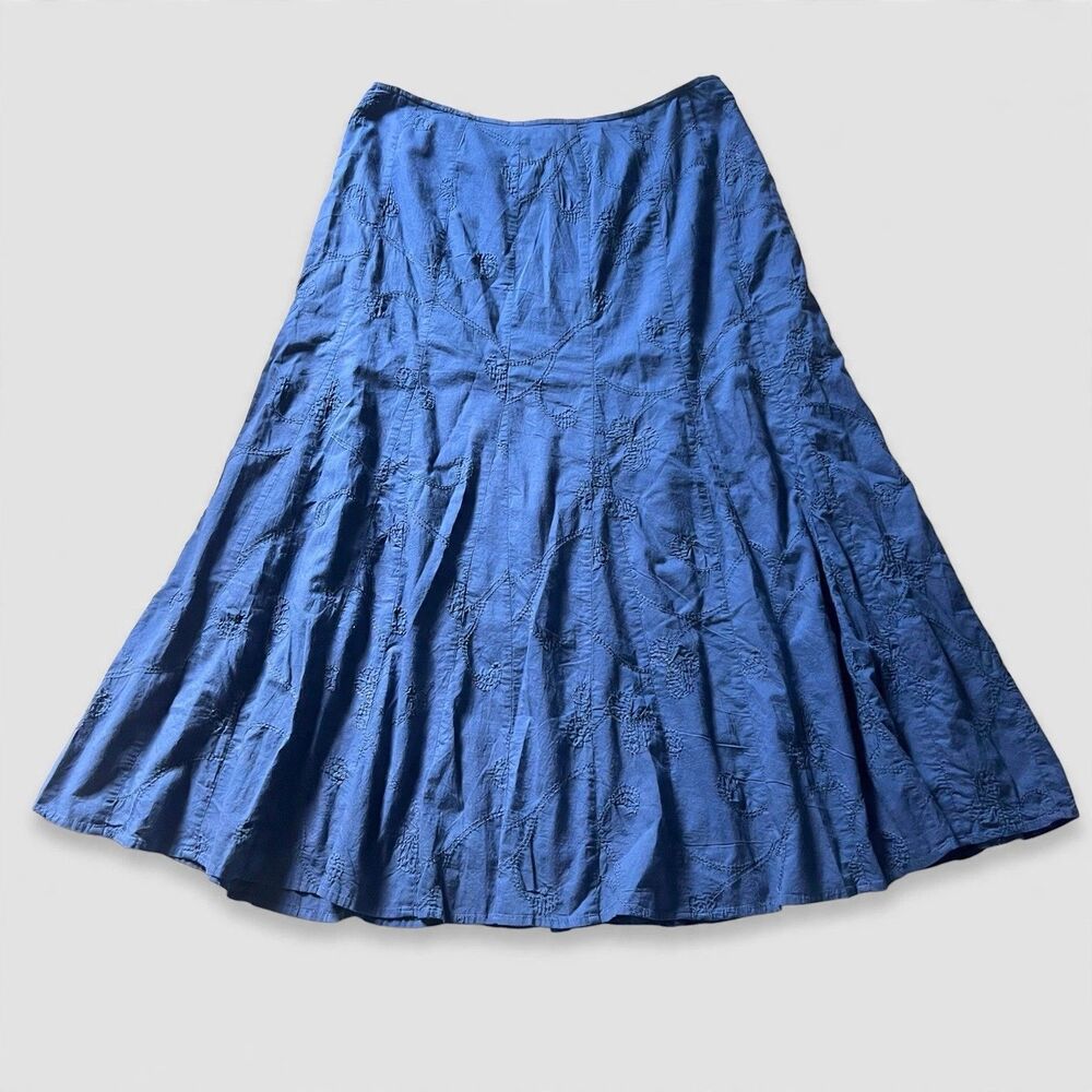 Vintage Talbots Navy Blue Floral Embroidered Whimsy Fairy Maxi Skirt Womens 10